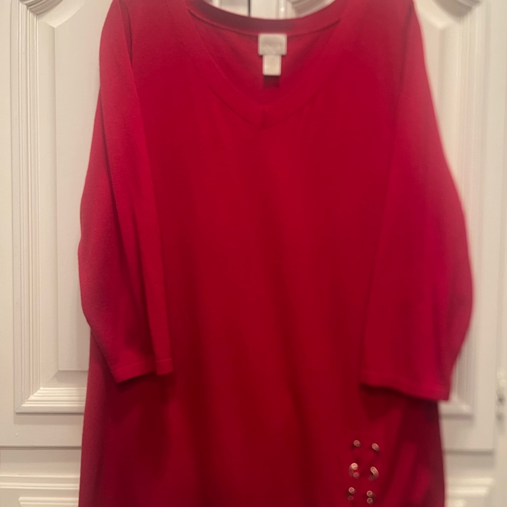 Chico's Red V-Neck Sweater - Picture 3 of 3